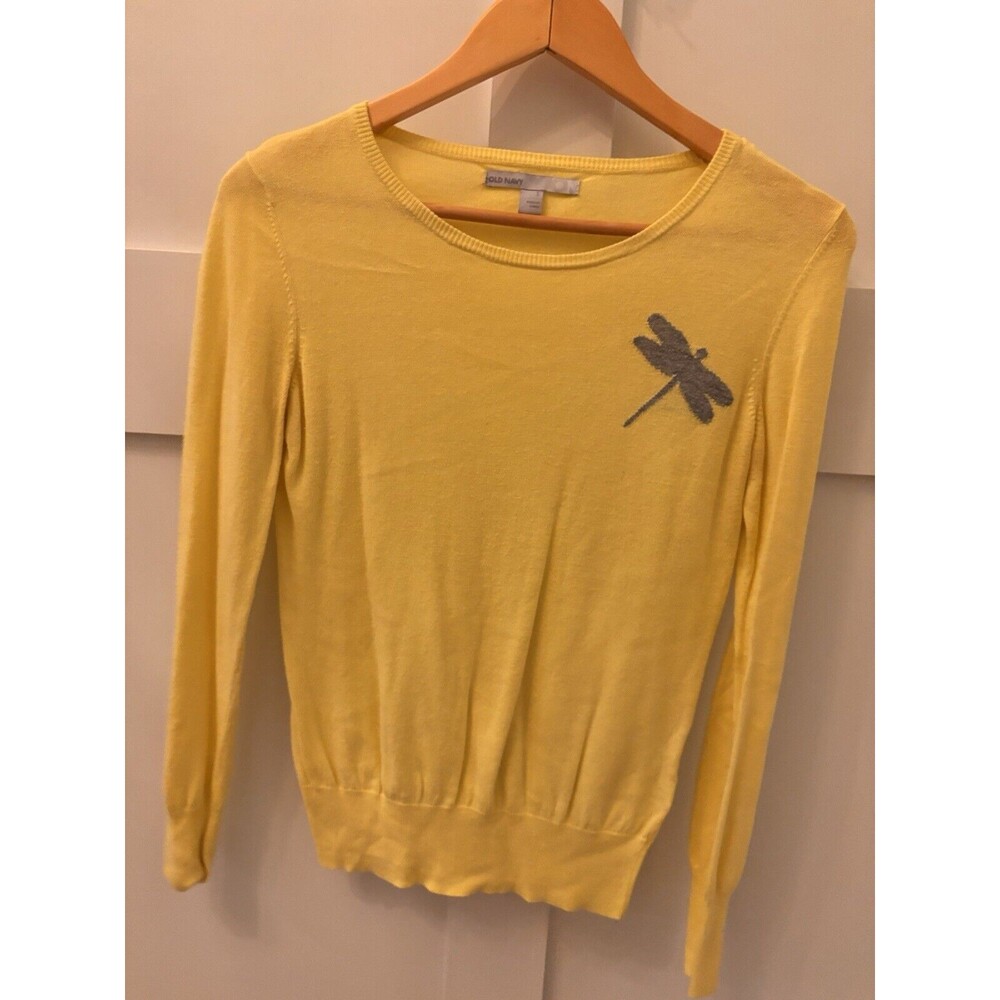 Old Navy Yellow Dragonfly Bug Nature Pullover Sweater Lightweight Cotton Size S